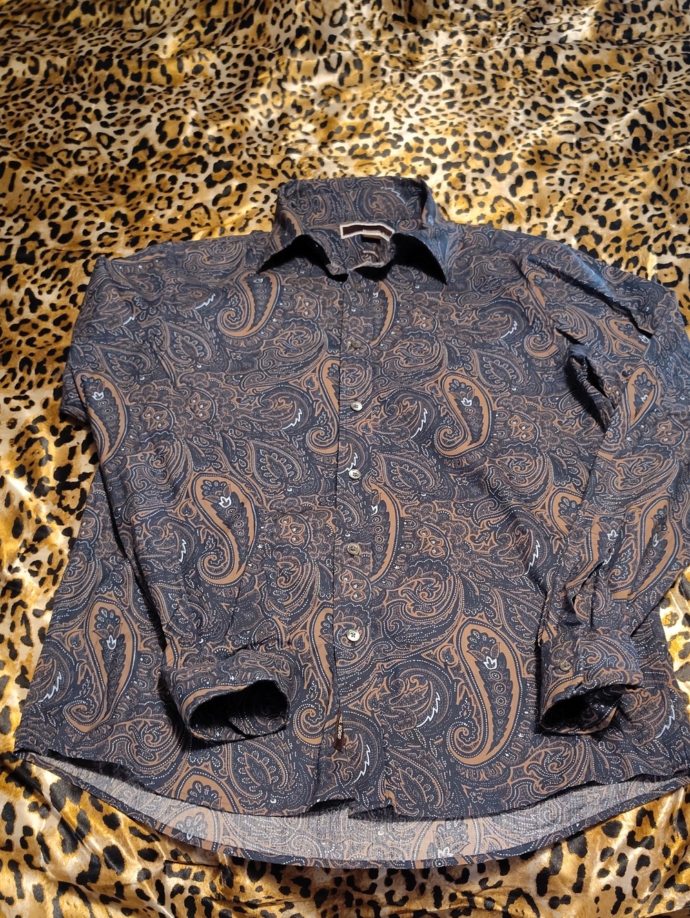 Michael Kors Brown and Blue Paisley Button-Down Shirt